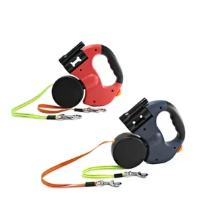 Dual Retractable Dog Leash with Light & Bag Holder